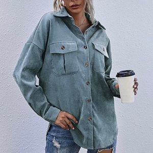 MakeMeChic Women's Corduroy Shacket Jacket Coat Button Down Shirt